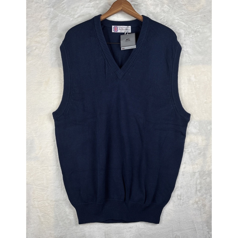 Vtg Slazenger‎ Mens Golf Shop Collection Sweater Vest Navy Blue Sz L Tennis Y2K